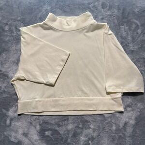 Half Tee Womens Short Sleeve Collared Cream Beige Crop Shirt Plus Size 1X